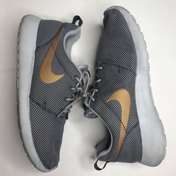 Nike Shoes - Nike Gray and Gold Roshe Run Sneakers Running Shoe